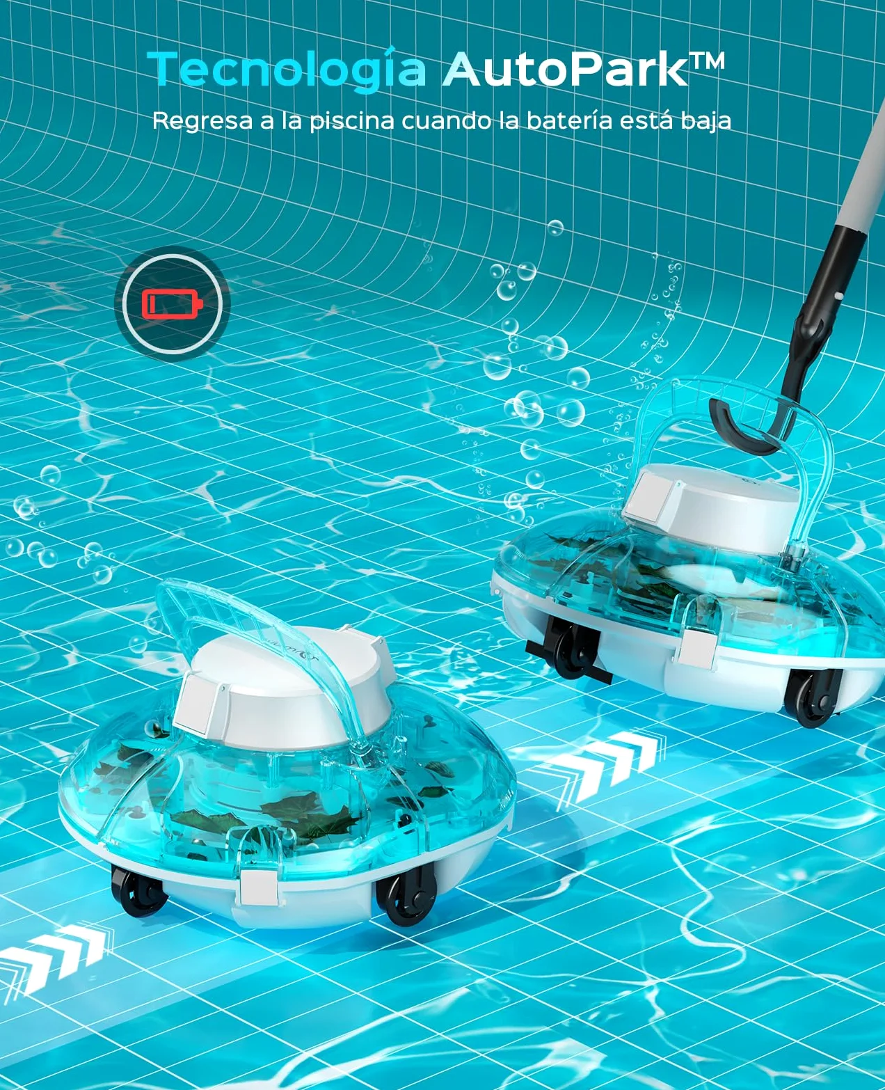 WINNY POOL CLEANER Winny 200P Limpiafondos Piscina, Inalámbrico Robot Limpiafondos Piscina, 80Min Autonomía, Piscinas Desmontables 60m², Doble Filtración,Estacionamiento Auto(Azul-Blanco)