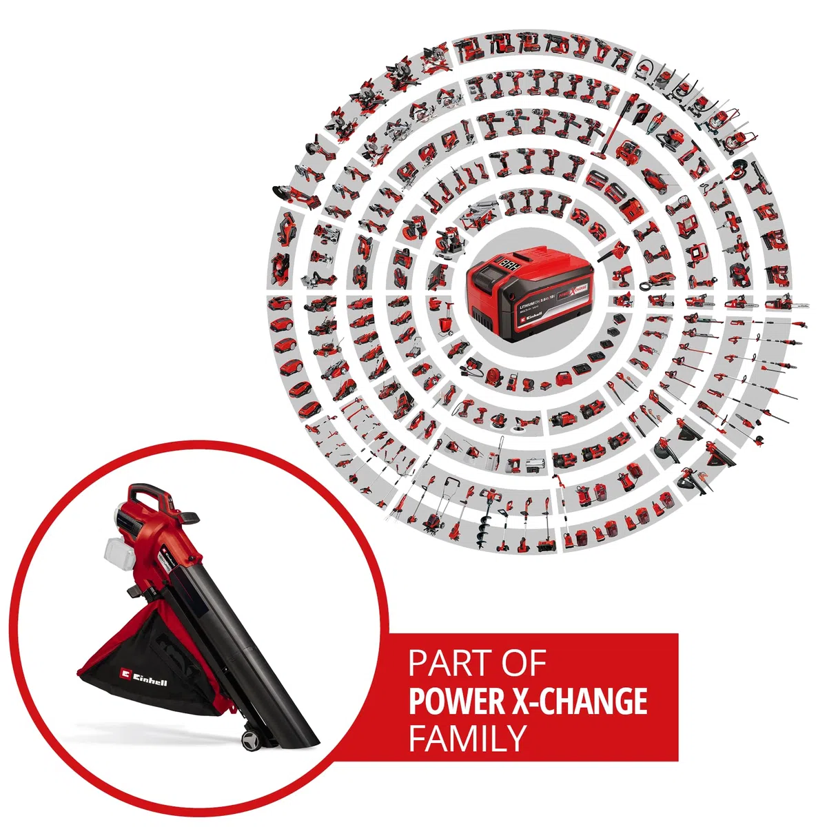 Einhell Profesional Aspirador de Hojas con batería VENTURRO 36/240 Power X-Change (36V, Potencia de aspiración 740m³/h, Bolsa colectora 45l, func. de soplado hasta 240km/h, sin batería)