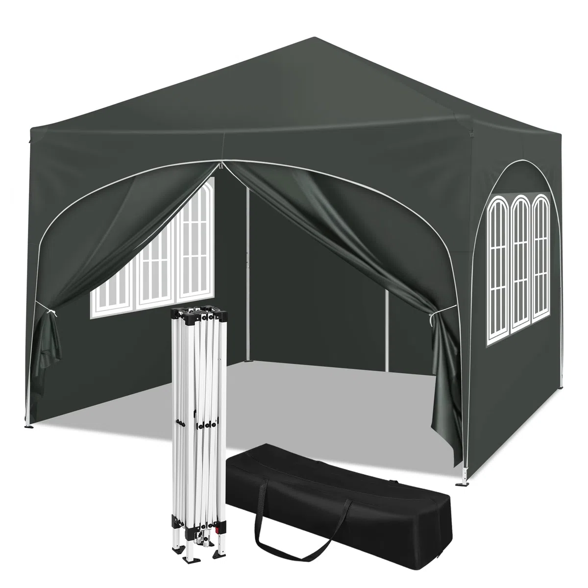 WOLTU Pabellón de Jardín Cenador Plegable Pérgola con Techo Carpa para Exteriores de Tela Oxford, 3x3 m, con Paredes Laterales Altura Ajustable para Camping y Playa,Gris
