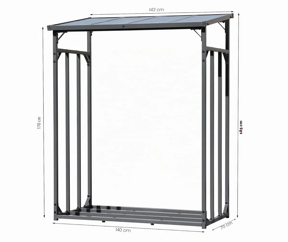 QUICK STAR Estante metálica para leña antracita 143 x 70 x 185 cm, soporte para leña de jardín, 1,8 m³/2,5SRM, soporte para apilar leña, para exteriores