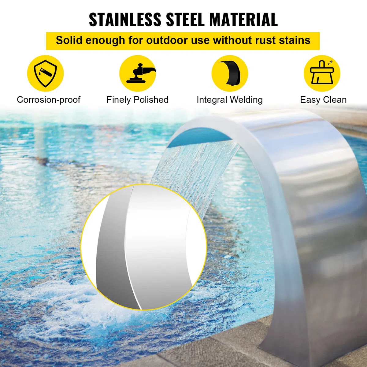 VEVOR Fuente de Cascada para Piscina Fuente de Acero Inoxidable 40 x 20 x 3,81 cm Fuentes de Piscina Plateadas para Piscinas de Tierra Jardín Cascadas al Aire Libre Característica de Agua de Esta