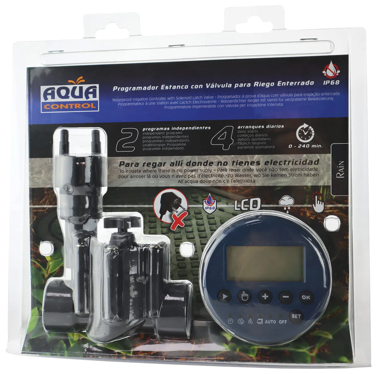 Aqua Control Programador de Riego Digital con Electroválvula de Solenoide Latch. con 2 Programas de Riego Independientes, con válvula para Arqueta. Ideal donde no hay corriente eléctrica, Negro