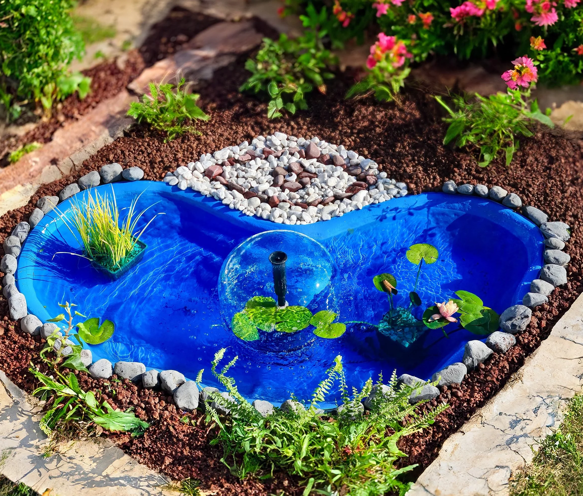 Giardini d'Acqua Estanque Preformado Modelo Nemi Azùl 180 x 100 x 36 Capacidad 270 Lt Pecera Plantas Palustres Bricolaje Jardin