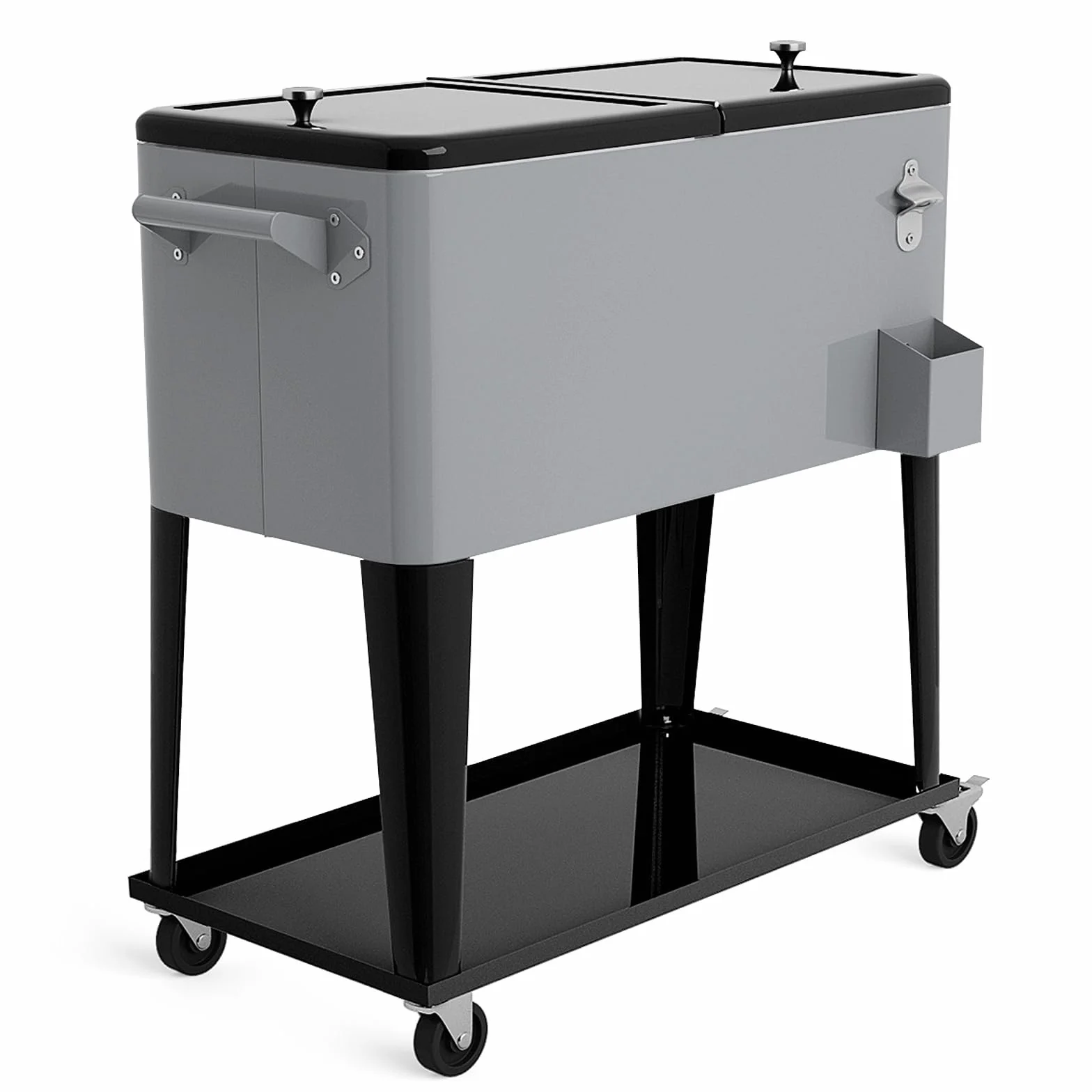 GOPLUS Bar Mobile 76L, Carrito de jardín refrigerador con 4 Ruedas para terraza, jardín, pícnic, 91 x 48 x 87 cm, Drenaje fácil, Plata Bar,91 x 48 x 87 cm