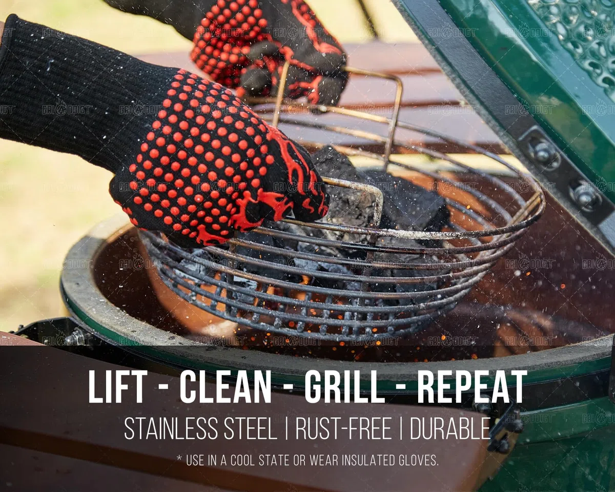 Kamado Classic Joe - Cesta de carbón vegetal de repuesto, cesta de ceniza para parrilla grande de huevos verdes, soporte grande de acero inoxidable con divisor. Accesorios para ahumar parrillas de 18