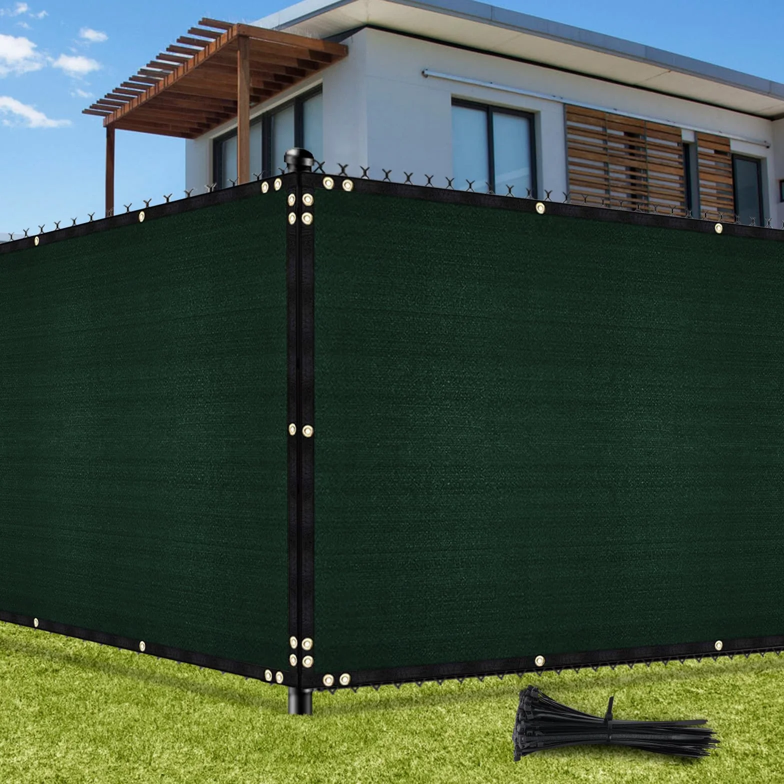 UIRWAY Malla de Ocultacion Jardin Verde 1.8 x 15.24m Malla Sombreo 142 g/m² Densidad HDPE UV Protección para Vallas de Jardín, Terraza, Balcón con Cable (Verde)