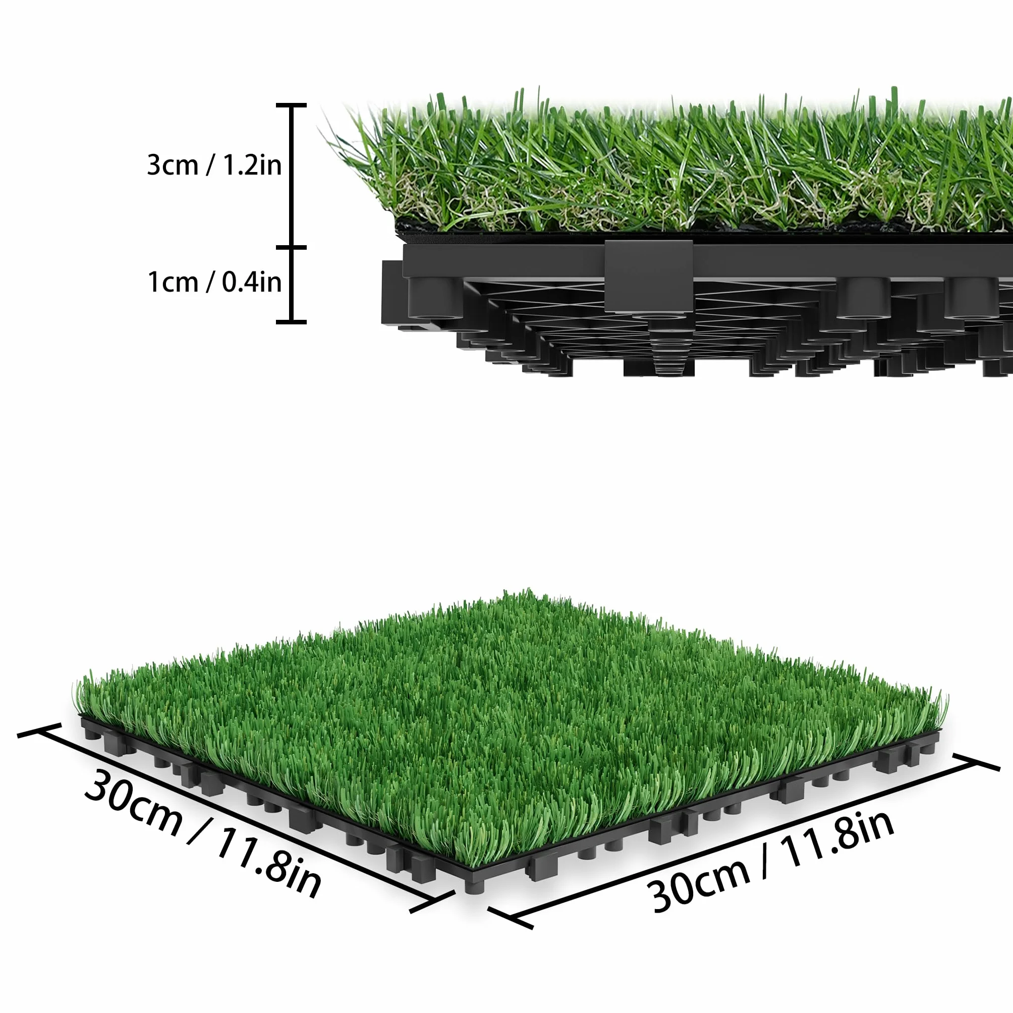 FIVMEN - Baldosas de césped artificial 30x30 cm, baldosas de clic para césped, para balcón, terraza, resistente a la intemperie, con función de drenaje, baldosas de césped artificial de plástico