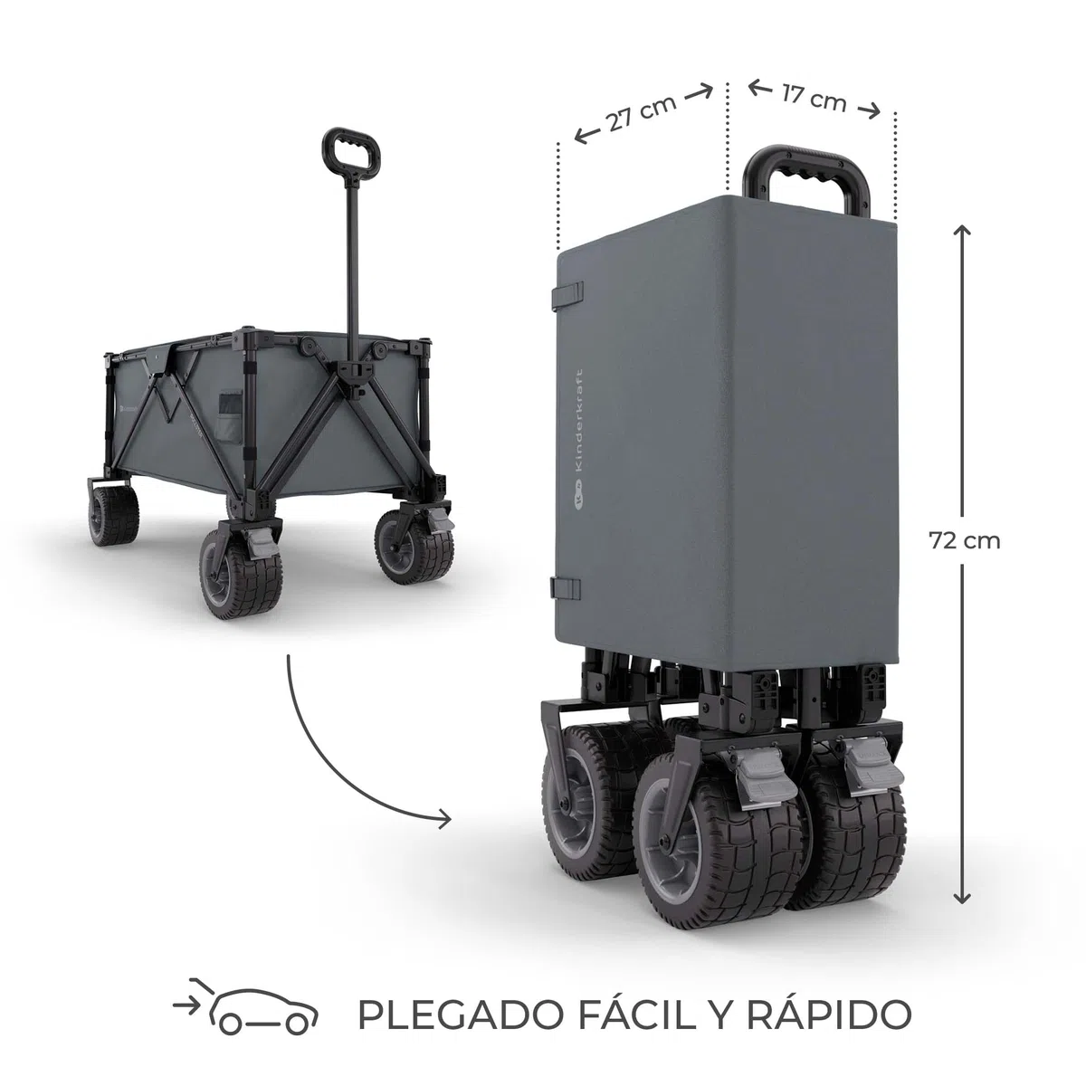 Kinderkraft ROLLSTER, Carro de Transporte Plegable, Capacidad de 130 litros, Capacidad de Carga de 100 kg, Peso Ligero de 10,3 kg, Gris