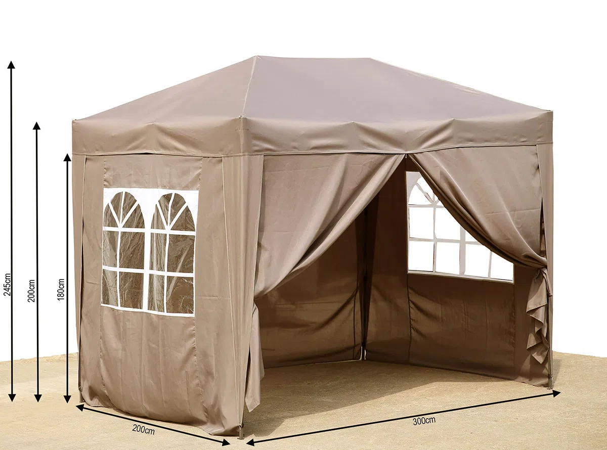 QUICK STAR Jardín Gazebo Plegable Pop-Up 2 x 3 m Beige Ahumado con 4 Paredes Laterales de Fastening fácil con 2 Cremalleras