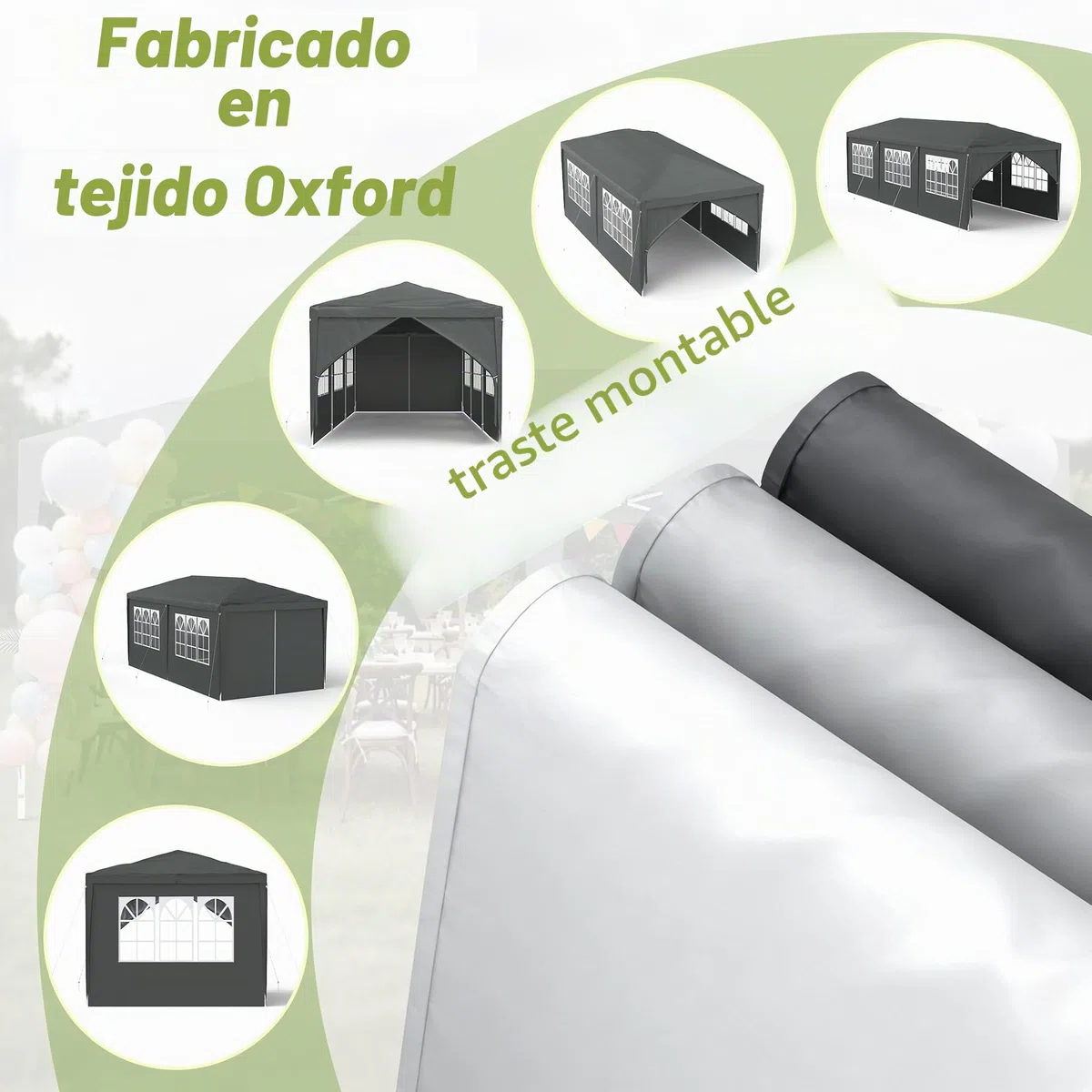 Aufun Carpa para fiestas, 3 x 6 m, resistente al agua, para jardín, exterior, protección UV, con 6 paredes laterales extraíbles y techo, resistente al invierno, camping, color antracita