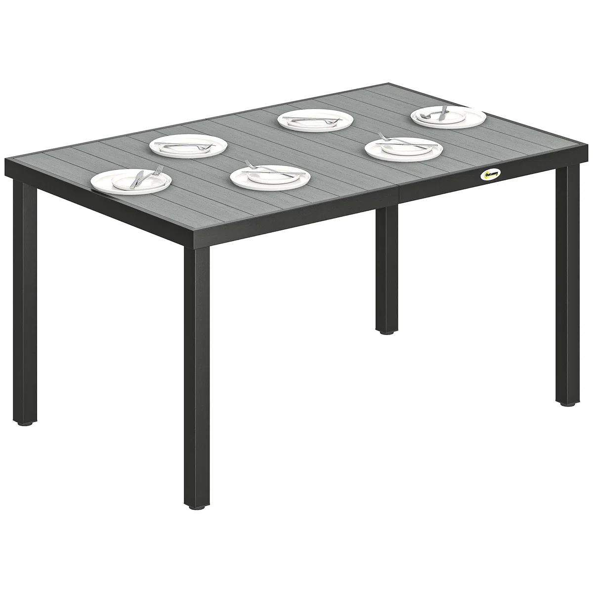 Outsunny Mesa de Comedor de Jardín Rectangular, Mesa de Terraza Exterior 140x90x74 cm, con Estructura de Acero y Encimera Desmontable de WPC de Listones, Carga 50 kg, para Patio, Balcón, Gris