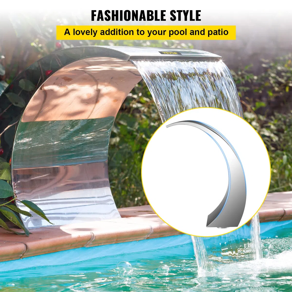 VEVOR Fuente de Cascada para Piscina Fuente de Acero Inoxidable 40 x 20 x 3,81 cm Fuentes de Piscina Plateadas para Piscinas de Tierra Jardín Cascadas al Aire Libre Característica de Agua de Esta