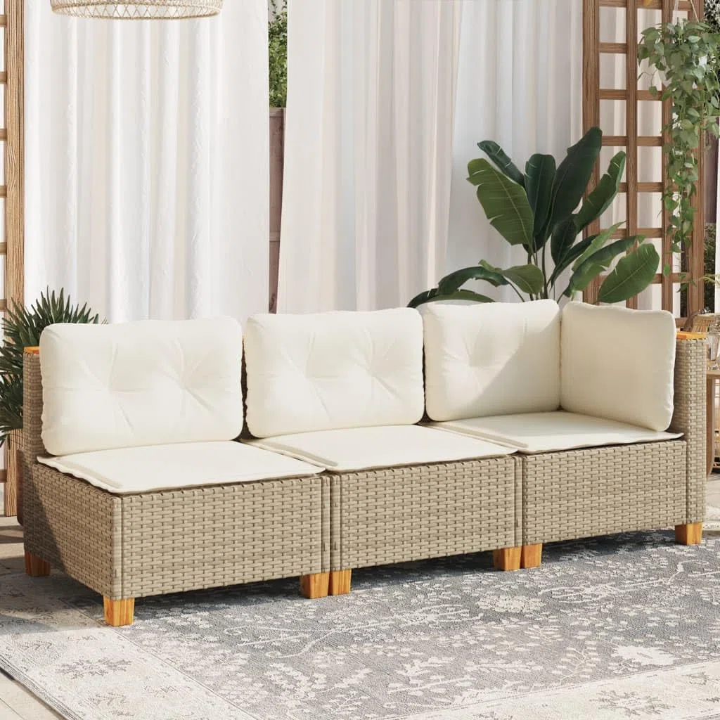 vidaXL Sofá de jardín de 3 plazas con Cojines ratán sintético Beige, sofá de Exterior, Asientos de jardín, sofá de jardín de Tres plazas