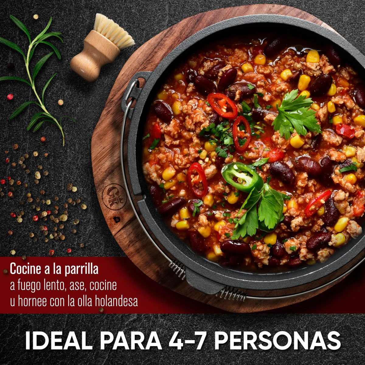 GUSSKÖNIG Olla de Hierro Fundido 9L – Cocotte con Pies para Cocción Lenta – Doble Función: Asado y Guisos – Incluye Levantador de Tapa 2 en 1, Cepillo y Recetario (4-7 Personas)