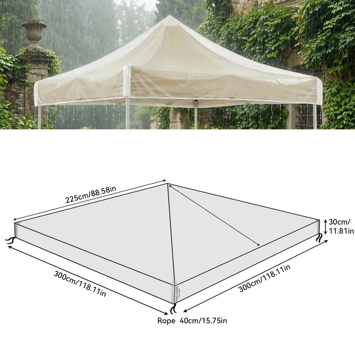 OKYUK Cubierta de repuesto transparente para cenador (PVC transparente, 3 x 3 m)