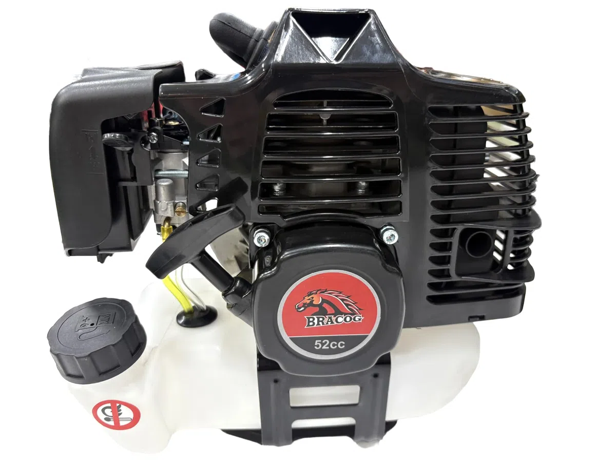 BRACOG Desbrozadora a Gasolina HJBC5200, 4 en 1, con Cabezal de Nylon 2 y 4 Puntas, Disco de Acero 3 Puntas y Disco Widia 40 Puntas