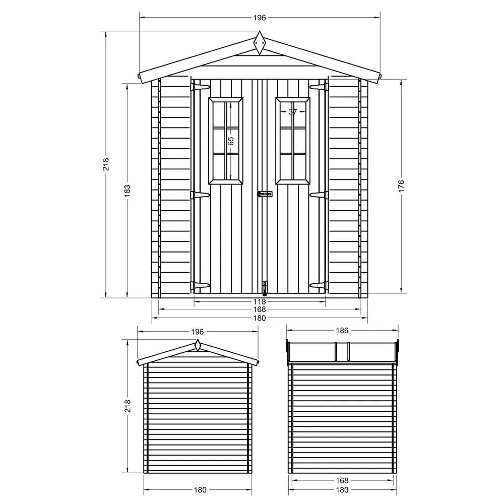 Cobertizo de Madera para jardín - 196x186cm/2,82 m² Cobertizo de Madera Natural - Taller de Jardín - Bicicleta, Almacenamiento de Herramientas TIMBELA M320C
