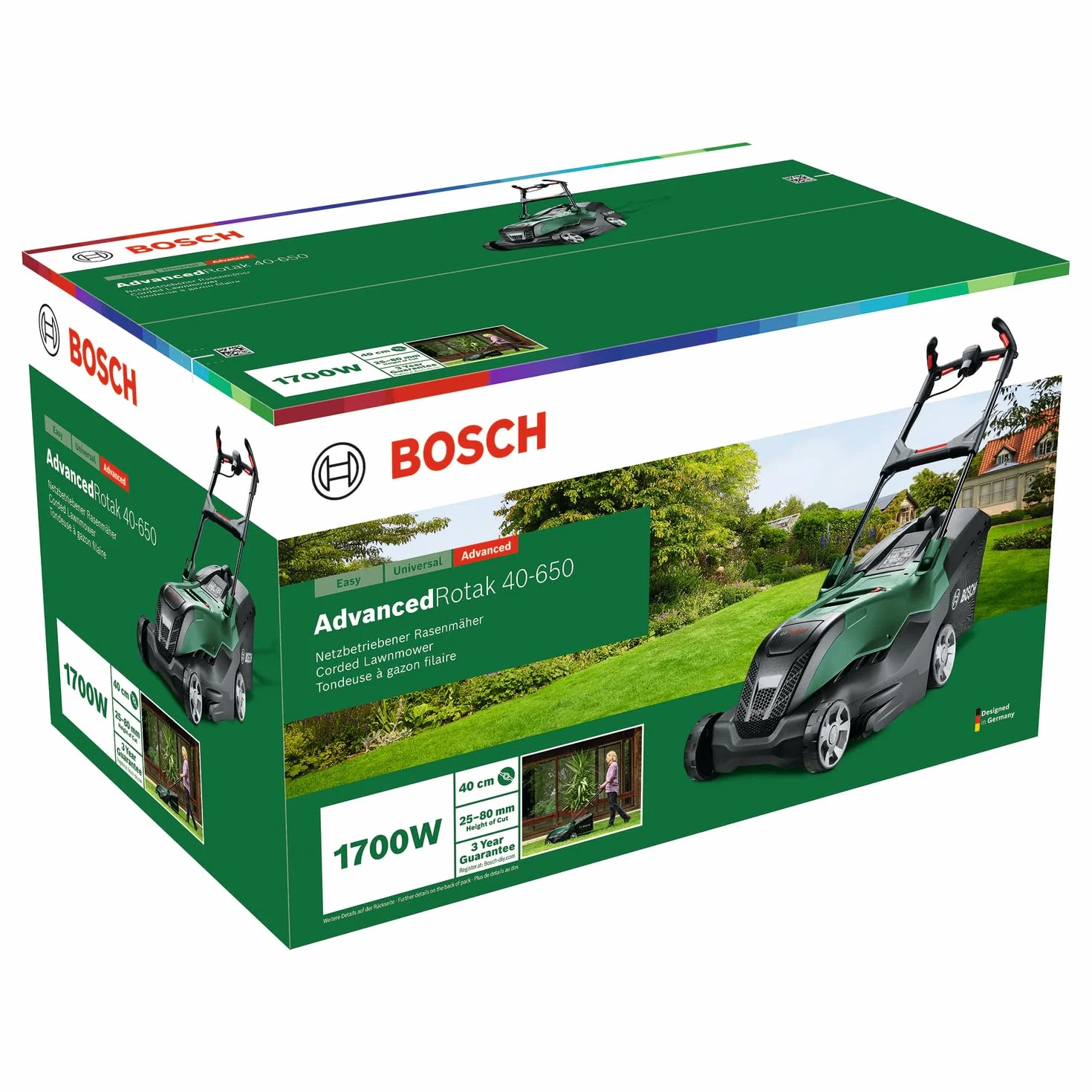 Bosch Potente cortacésped AdvancedRotak 40-650 para Cortar el césped, Potencia del Motor de 1700 W, Ancho de Corte: 40 cm