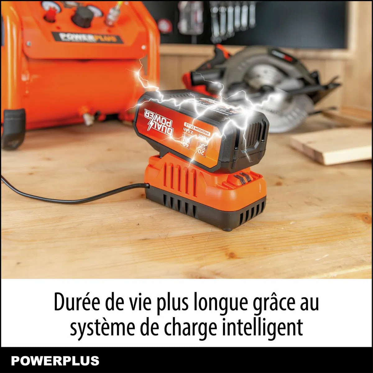 POWERPLUS - Juego de batería y cargador de doble potencia POWDP90640-2x20V, 5.0Ah, 2.5Ah batería - para herramientas de 20 V y 40V - Cargador de 2 A - para baterías de 20 V y 2 x 20 V - Para