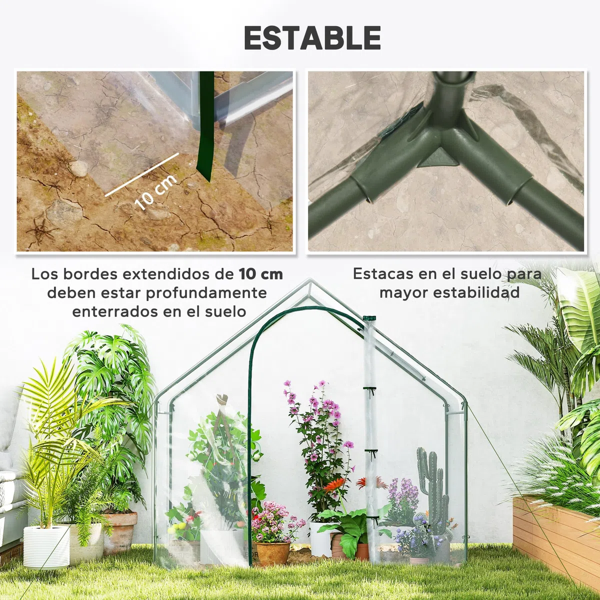 Outsunny Invernadero Pequeño, Invernadero de Exterior con Ventana y Puerta con Cremallera, Marco de Acero, Cubierta de Plástico Impermeable Anti-UV para Cultivar Plantas, 180x100x168 cm, Transparente