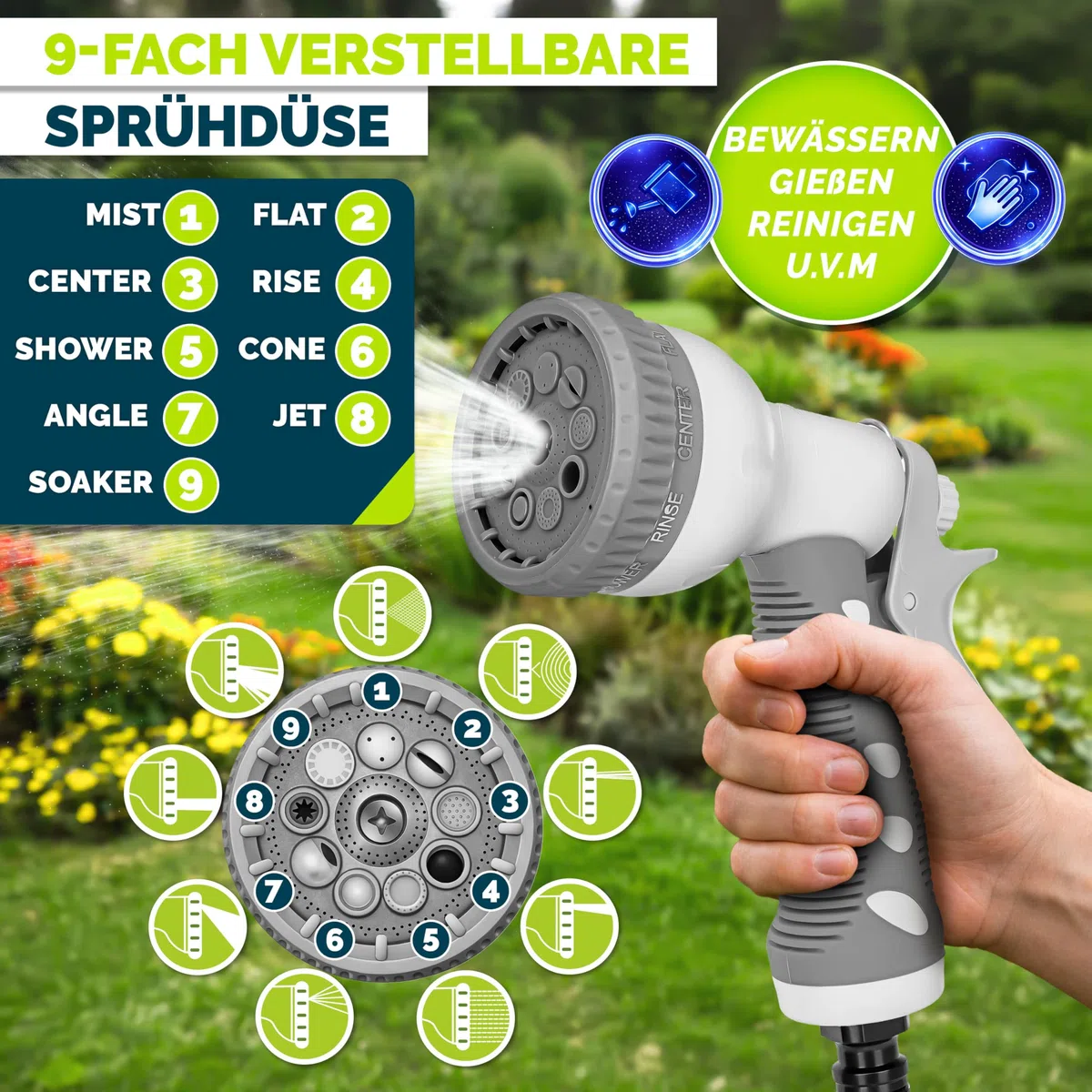 tillvex Carrete para Manguera de agua 20+2m con soporte de pared | Enrollador de manguera con pistola manual y manguera de jardín | Caja de manguera para pared con enrollado automático