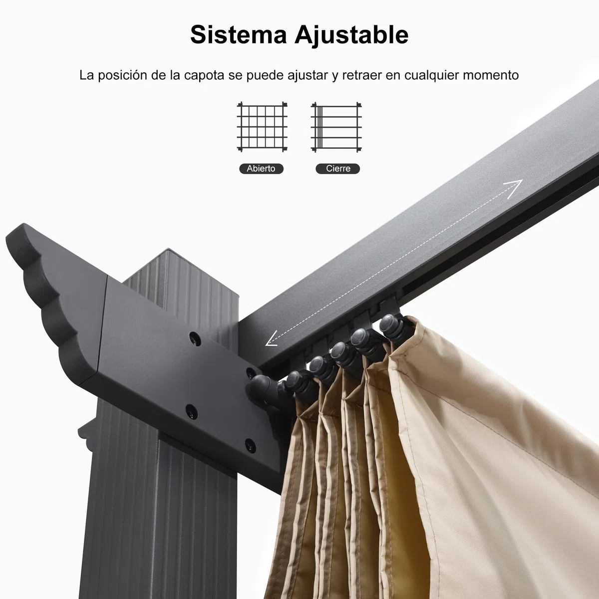 PURPLE LEAF Pergolas de Jardin Aluminio Cenadores para Jardin 3,5 x 4,8 M pérgolas con Techo Retráctil Tela para Camping Fiesta Celebraciones, Gris Claro