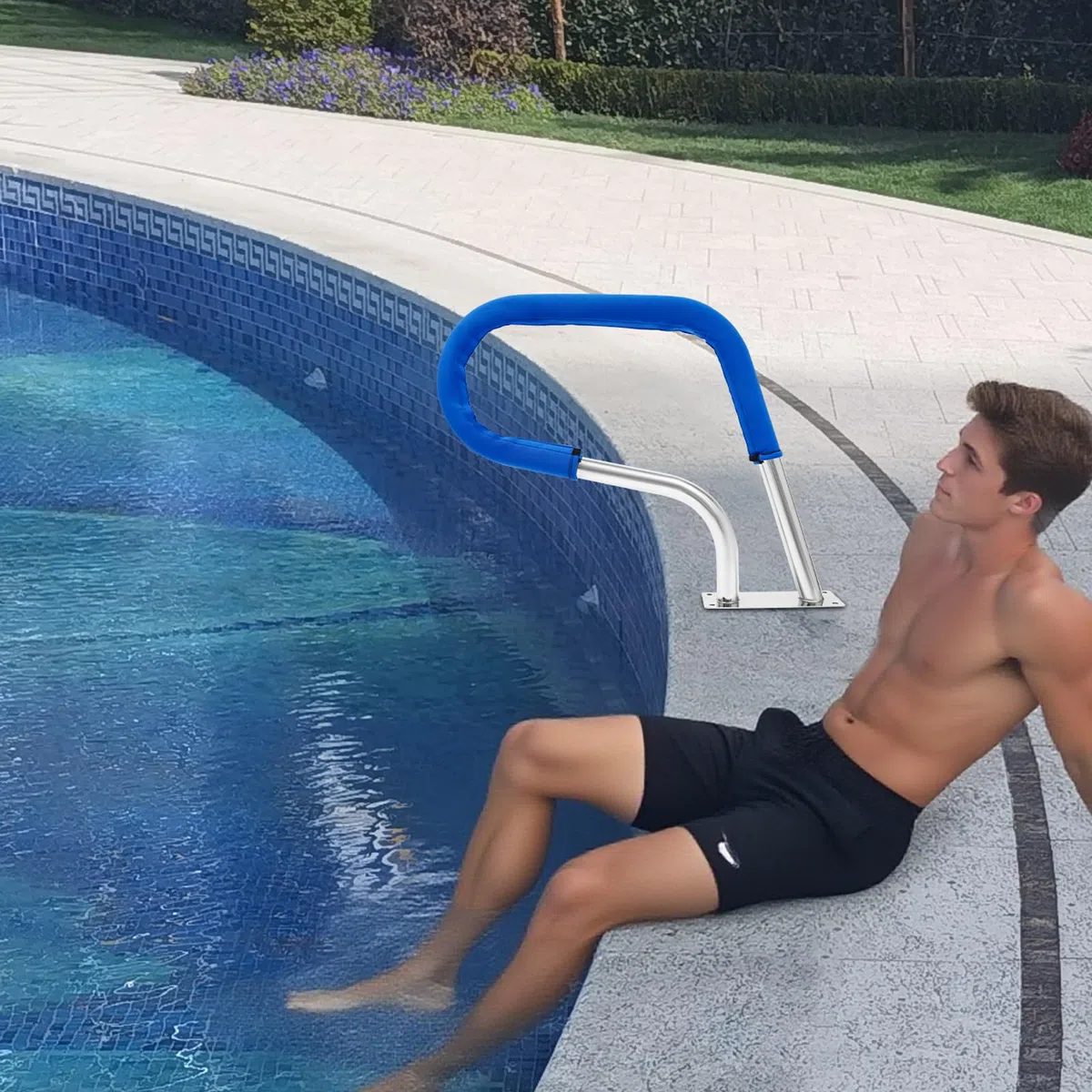Barandilla de acero inoxidable, pasamanos para piscina, barra de sujeción para piscina, acero inoxidable, arco con cubierta de mango y accesorios para piscinas, inclinado, parque acuático de spa