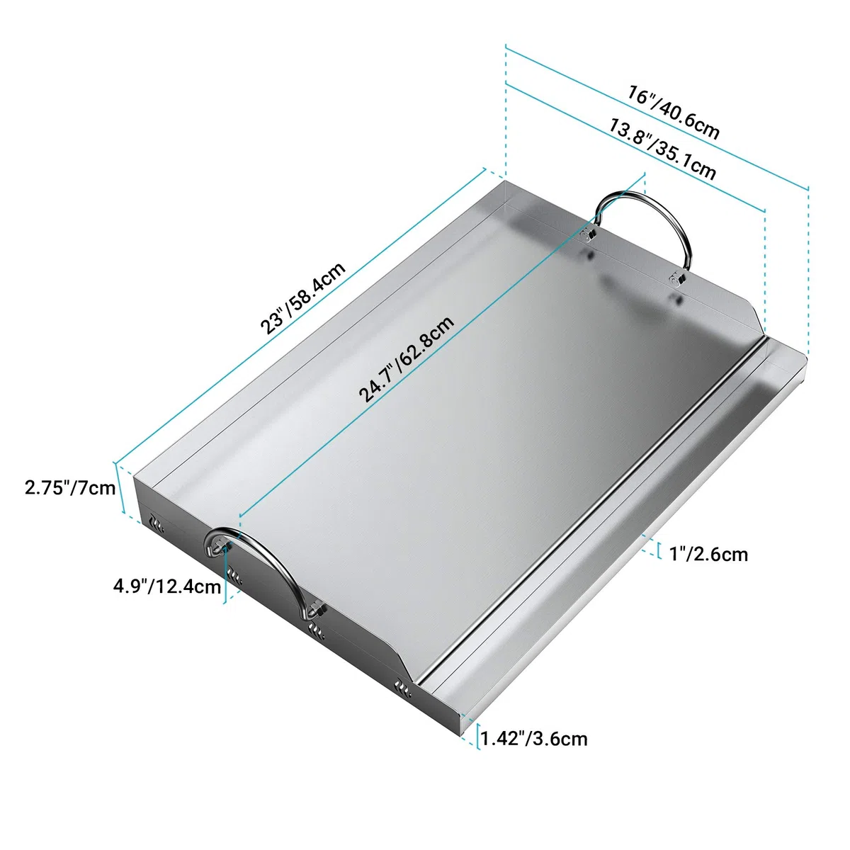 onlyfire - Plancha Rectangular de Acero Inoxidable para la mayoría de Parrillas de Gas y Parrillas de carbón (62.8x40.6x7cm)