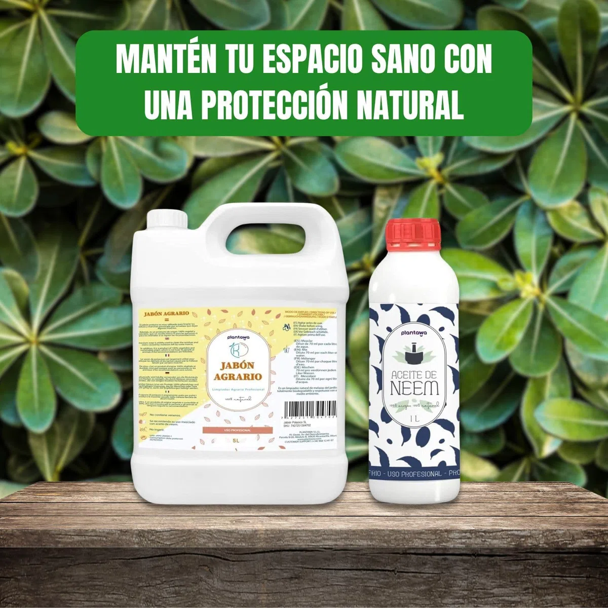 PLANTAWA Pack Ahorro Jabón Potásico 5L + Aceite de Neem 1L | Solución Multiusos | Fácil Aplicación y Máxima Eficacia | Versátil | Uso en Interior y Exterior | Productos de origen natural