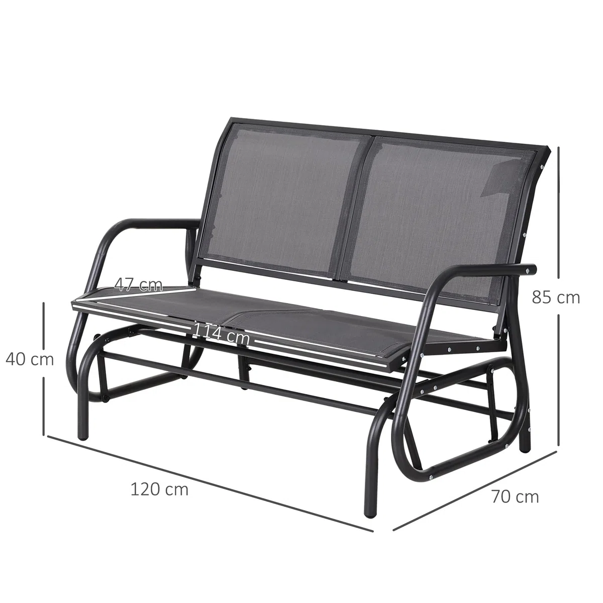 Outsunny Banco Balancín de 2 Plazas Silla Mecedora de Jardín Tubo de Metal y Tela Texteline Transpirable para Exterior Carga Máx. 200 kg 120x70x85 cm Gris