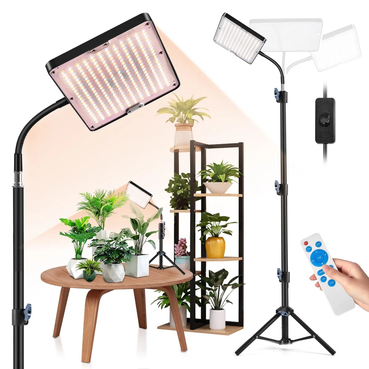 Lámpara LED de espectro completo con soporte ajustable, 246 LED, lámpara de cultivo con temporizador y 10 brillo, luz para plantas, para flores, verduras, hidroponía y siembra, para principiantes y