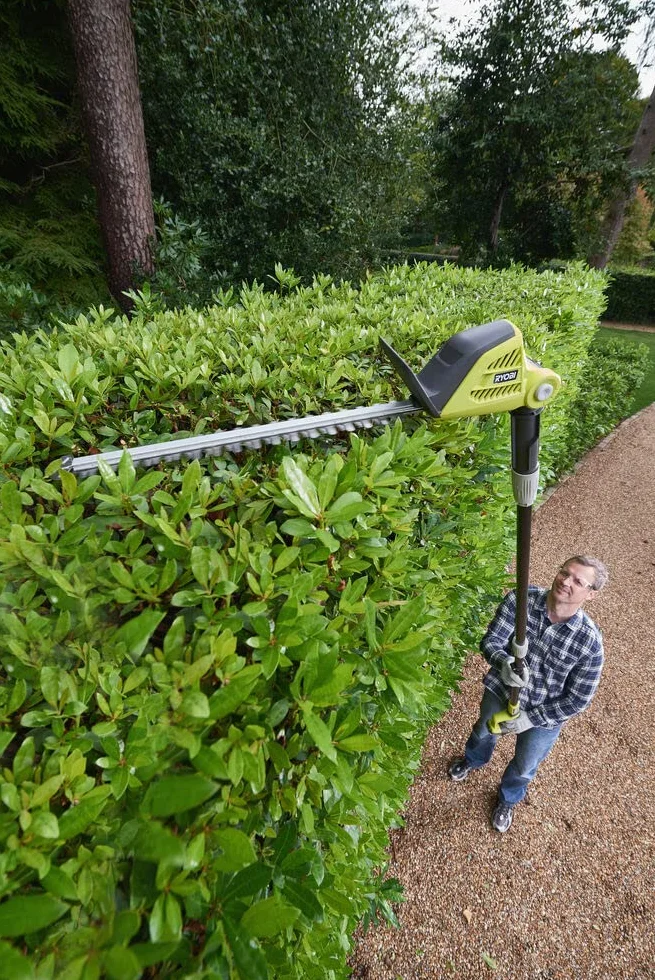 RYOBI - Cortasetos con Pértiga Sin Cable 18V One+ - Cuchillas 45cm - Trabajos de Largo Alcance - Se Entrega con 1 Funda, 1 Arnés, 1 Extensión - OPT1845 - Sin Batería ni Cargador