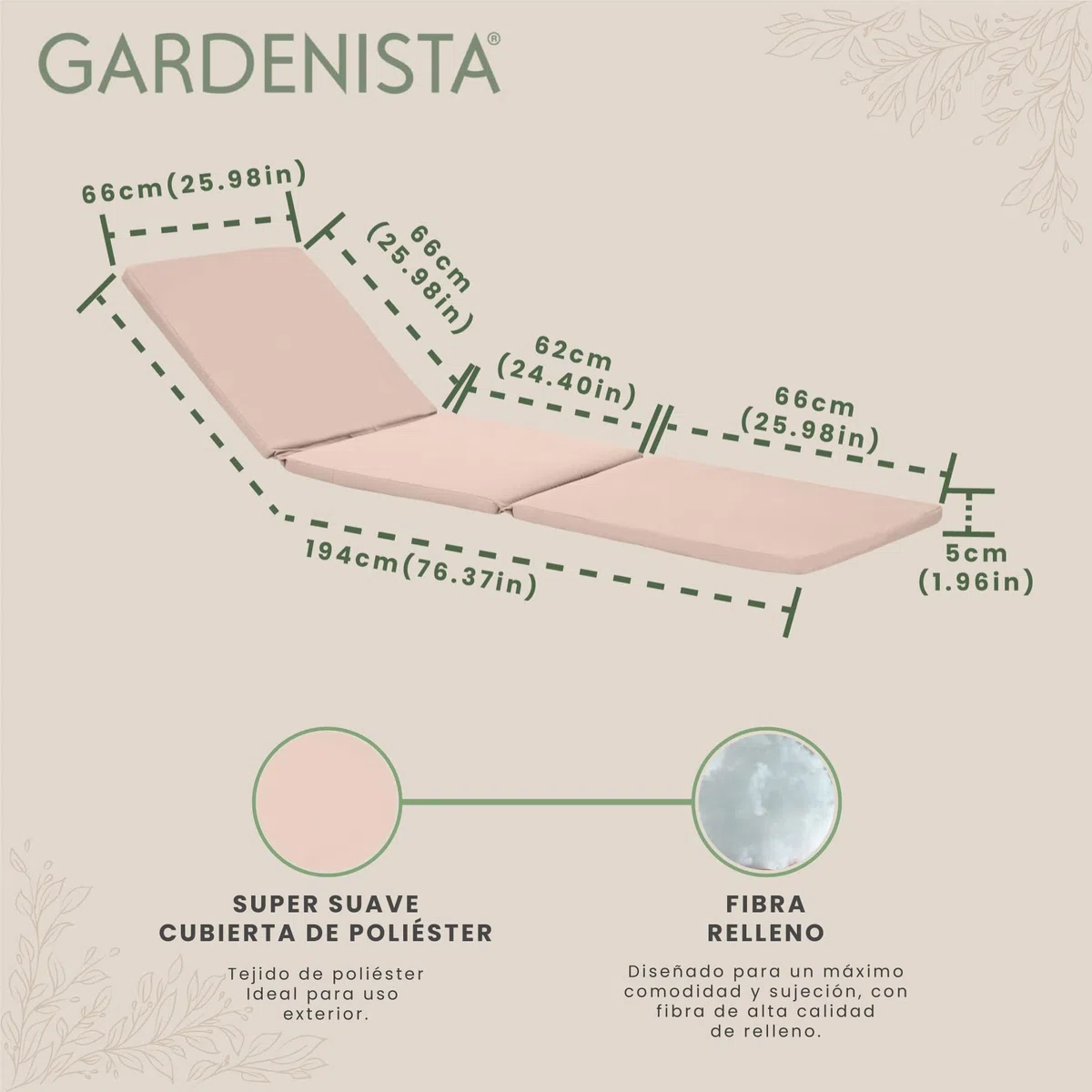 Gardenista Cojín de reemplazo para Tumbona de jardín para Allibert Keter Daytona | Cojín para Tumbona de ratán reclinable Muebles de Patio | Resistente al Agua y Ligero | Relleno con Fibra (Roca)
