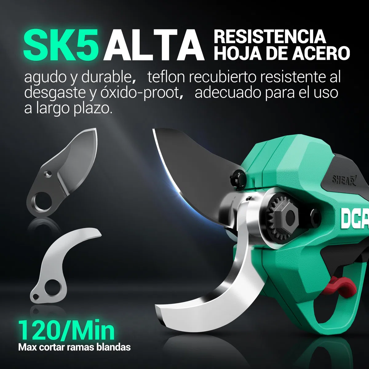 DCA Tijeras de Podar Eléctricas 20V, máx 35mm Tijeras de Podar Bateria hoja SK5, Motor Sin Escobillas con 2,0Ah Batería, con estuche de seguridad portátil para Jardinería, Árboles Frutales, Viñedos