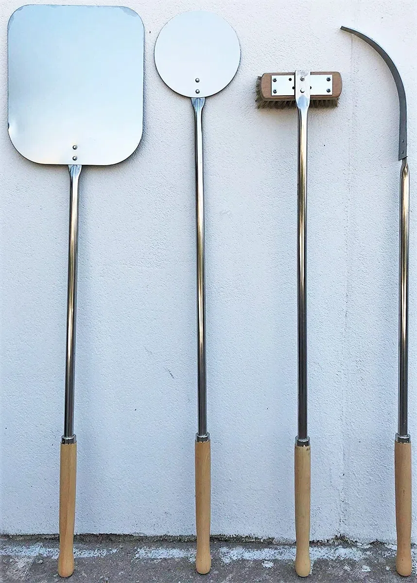 Kit de palas de pizza de horno de leña compuesto por 4 piezas longitud 120 cm