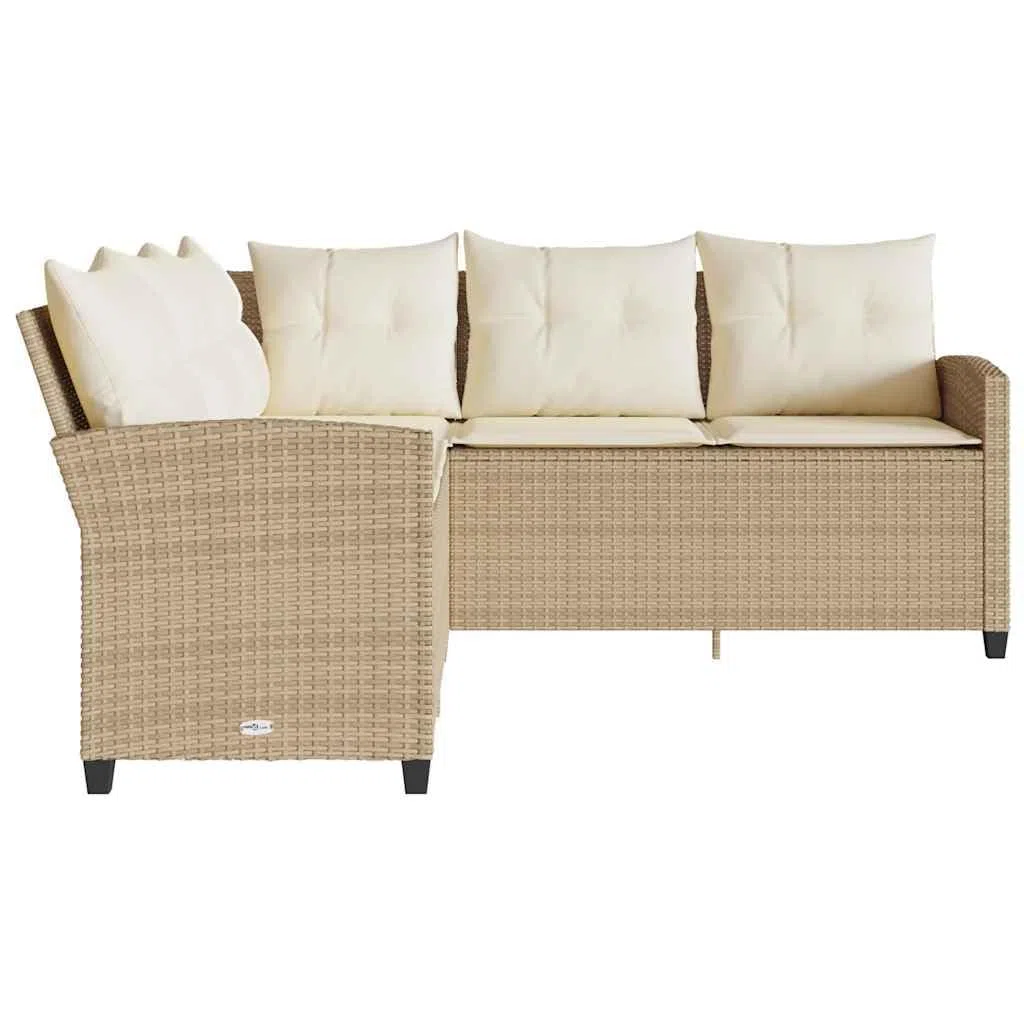 IKAYAA Sofá para jardín de Ratán, Sofa Jardin Exterior, Sofá de Esquina para Jardín Resistente a la Intemperie, Sofá en Forma de L,Conjunto Jardín, Muebles Jardín Exterior, Beige y Blanco Crema