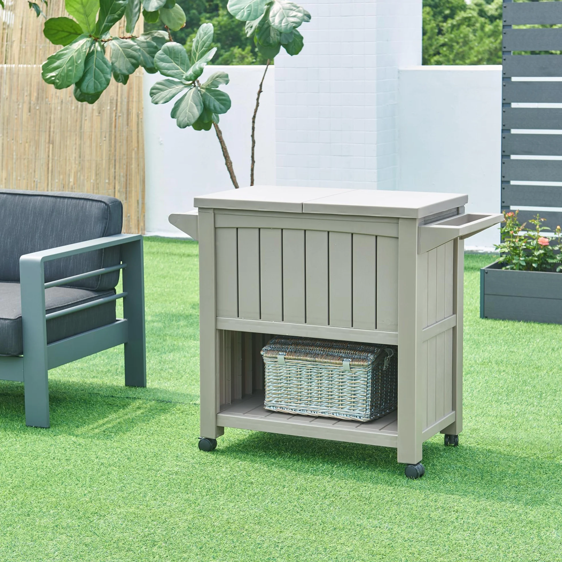 casa.pro Carrito Nevera Arsita para Bebidas Carro de Servicio Multiusos con Bolsa de Nevera Carro Auxiliar para Jardín Balcón Barbacoa PVC Plástico 102 x 47 x 87 cm - Beige
