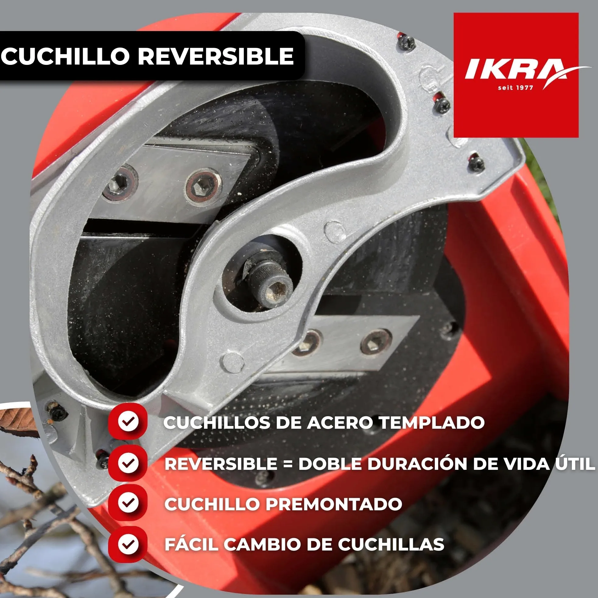 IKRA trituradora de Cuchillas eléctrica IMH 2500, Incl. 2X Cuchillas de Repuesto, Saco coletor y Gafas de Seguridad