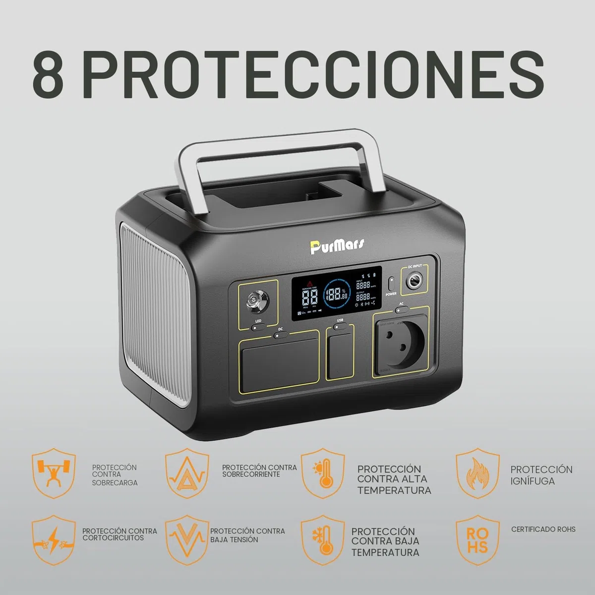 Estación de alimentación portátil, 300 W, máx. 500 W, 288 Wh, almacenamiento solar 230 V CA, USB-D60 W, linterna led, banco solar Lifepo4, para camping, viaje, casa, cortes de energía