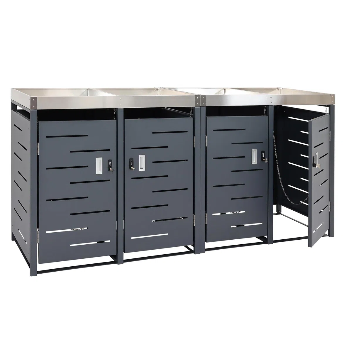 Mendler Juego de 4 cubos de basura HWC-H40b, contenedor de basura, jardinera de acero inoxidable, combi de metal, 78 kg, 101 x 51 x 59 cm, ampliable
