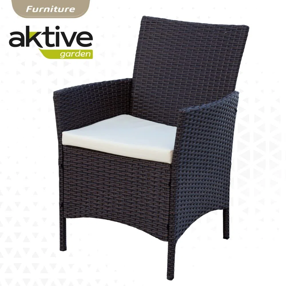 AKTIVE 61073 - Conjunto mesa y sillas jardín ratán, Mesa y sillas terraza incluye 4 sillas jardín exterior y 1 mesa exterior 100x75cm, Muebles para jardín y terraza, Multicolor