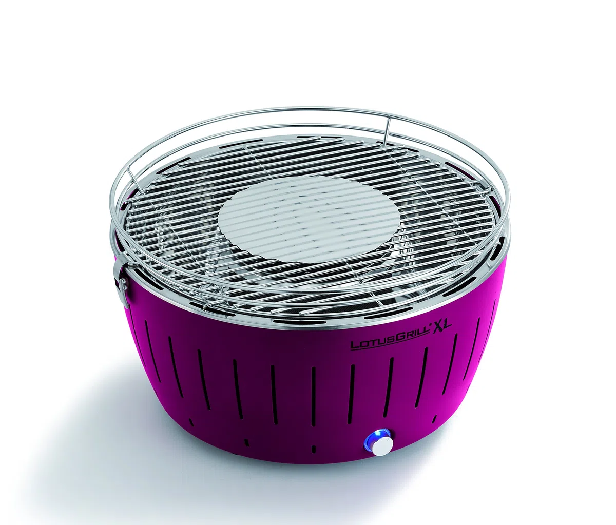 LotusGrill XL Starter Juego de 1 x lotusgrill XL Color Morado lila 1 x haya Carbón vegetal 1 kg, 1 x quemar 200 ml, 1 x salchichas Alicate Naranja