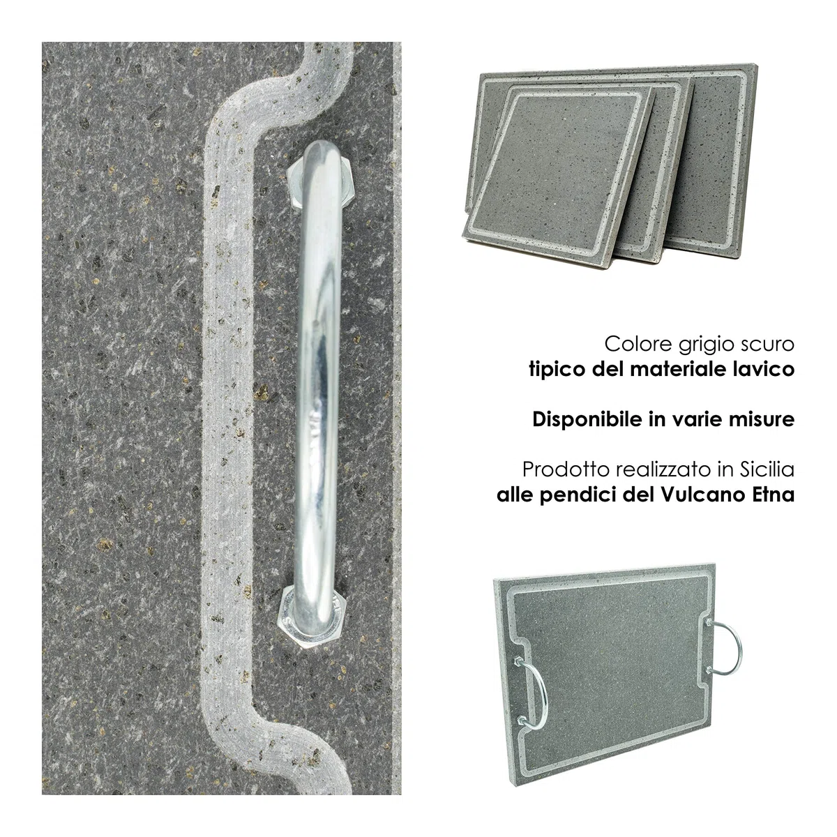 Lava Grill Plus L 60 x 30 cm _ parrilla con asas piedra volcánica étnica placa nivelada para horno y barbacoa de cocina Carne, pescado, verduras y pizza Etna Stone & Design