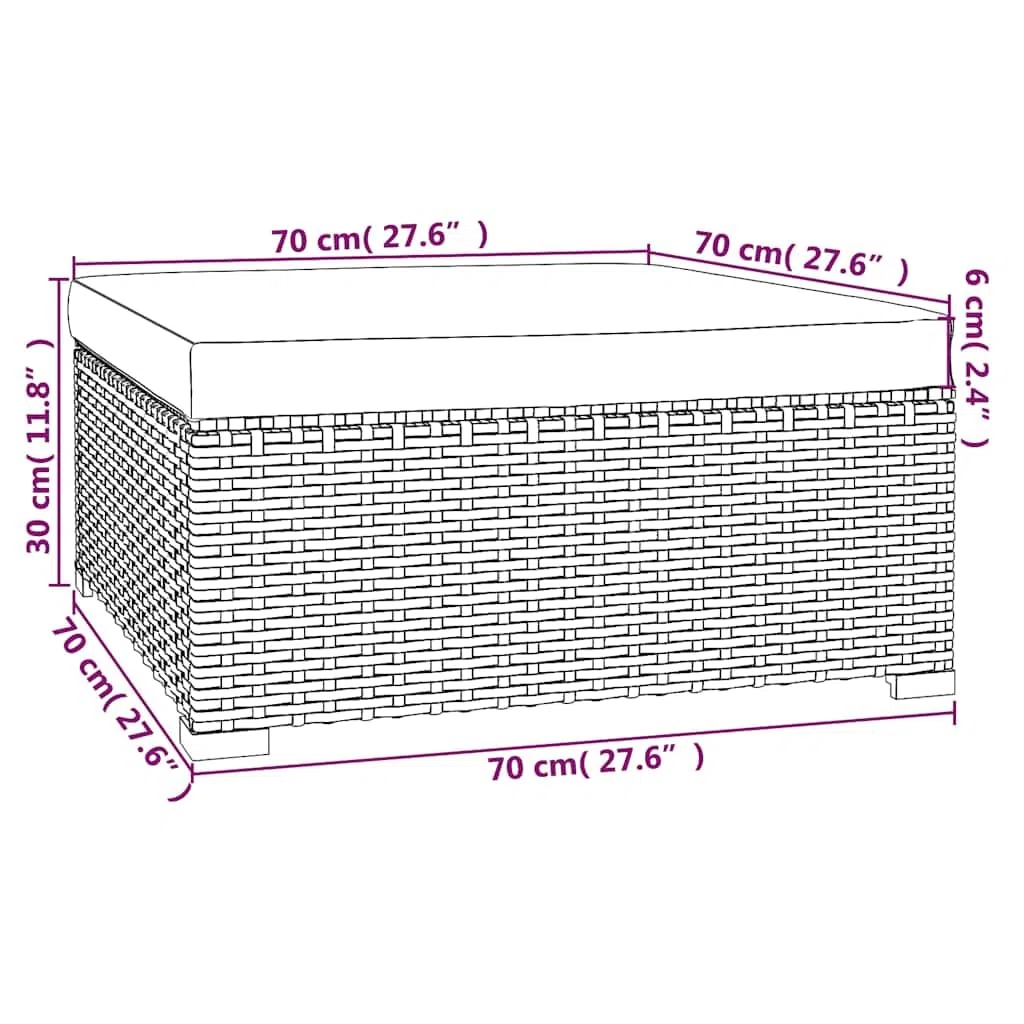 Genérico Reposapiés de jardín y cojín ratán sintético marrón 70x70x30cm,Mobiliario,Muebles de jardín,Asientos de Exterior,Sofás modulares de Exterior,317503