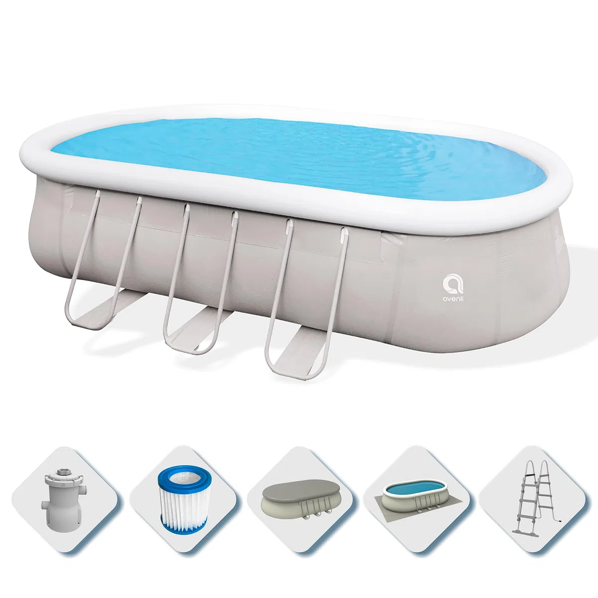 AVENLI 17023EU Piscina Autoportante Ovale con Struttura, Grigia, 610 x 360 x122 cm, 610x360x122 cm