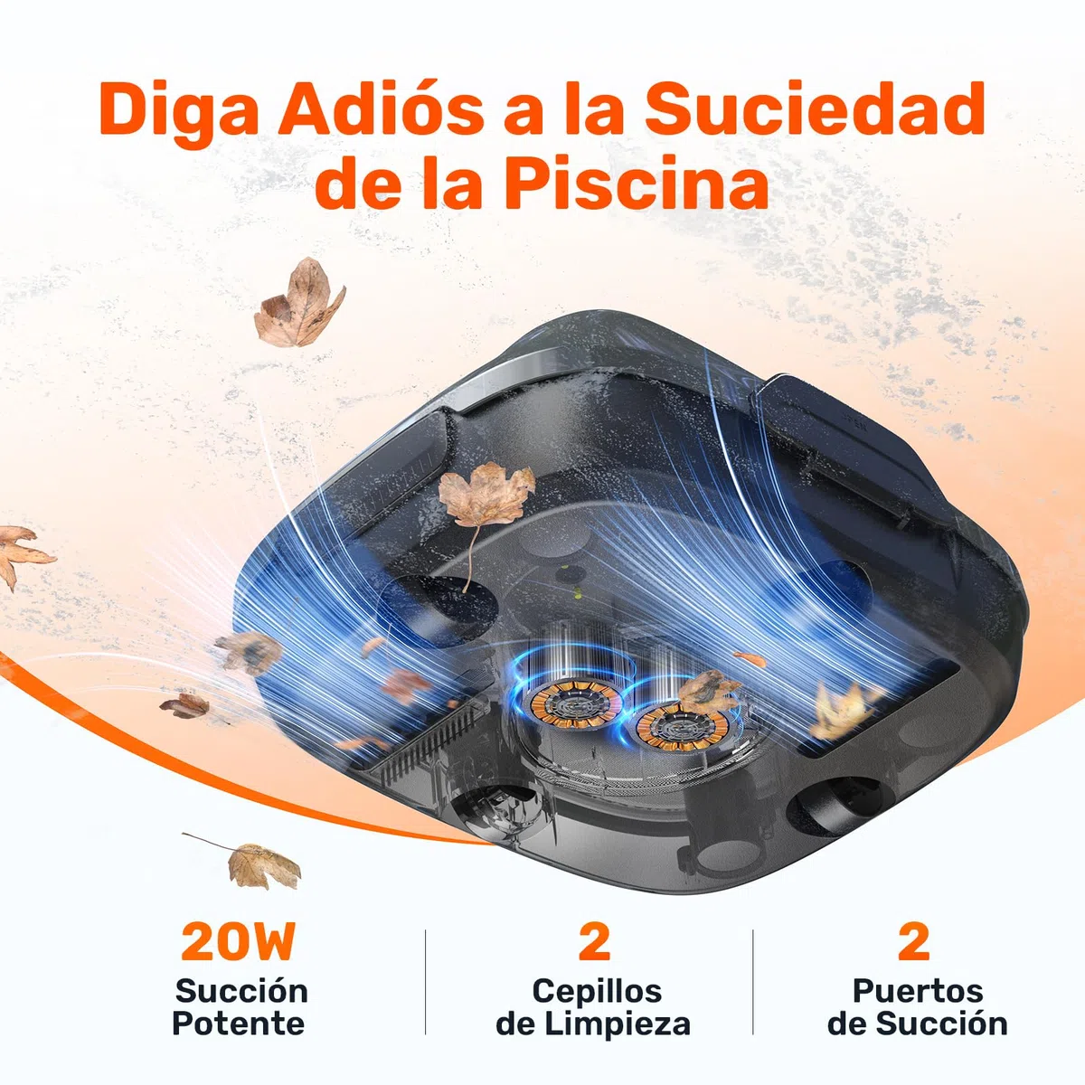 Gosvor (Nuovo 2026) Robot limpiafondos Piscina Sin Cables - Autonomía 90 Min, Autoestacionamiento,para Piscinas hasta 80m², Filtro 180 Micras, Limpiafondos Automático Inalámbrico,Gris-Naranja