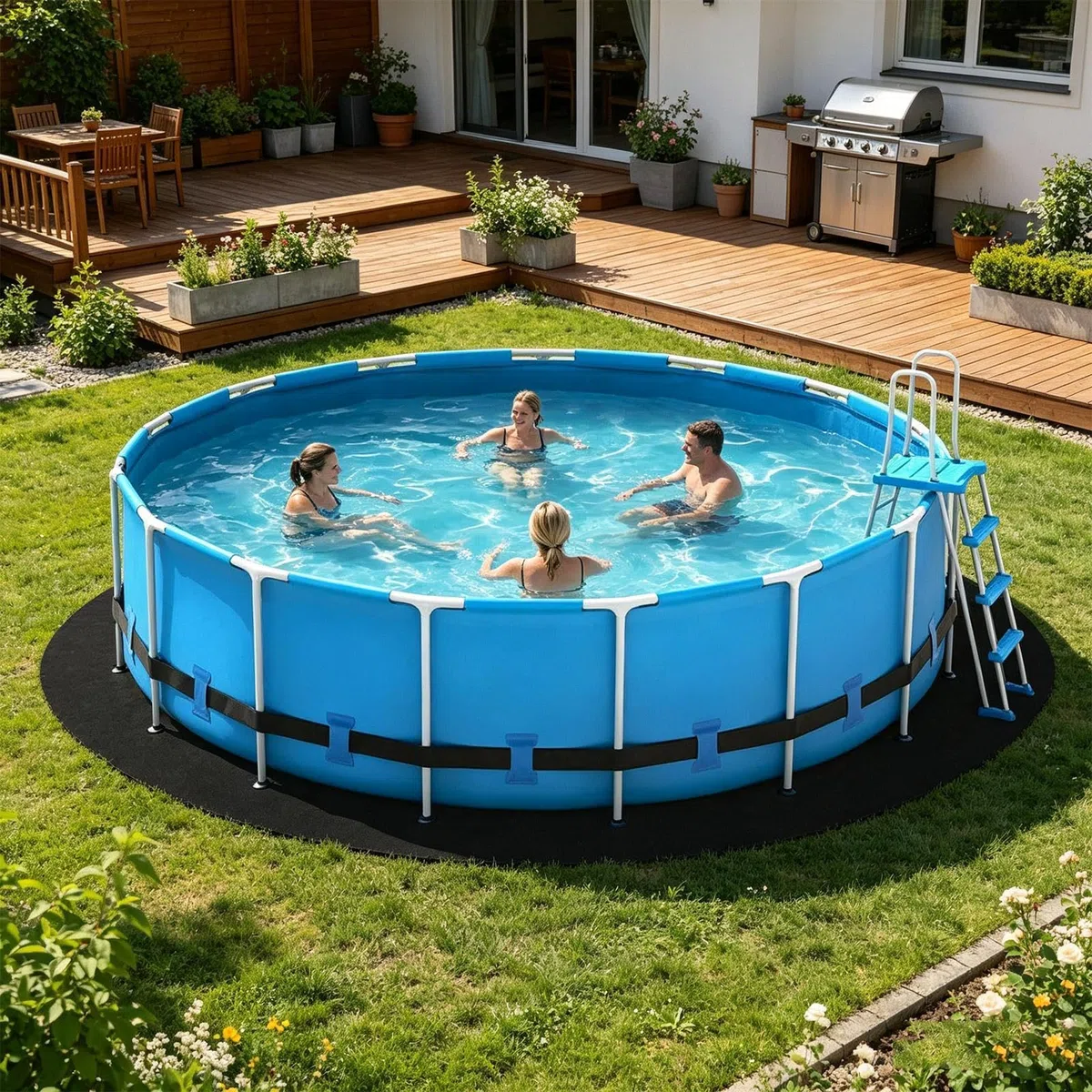 Alfombrilla protectora de tela para el suelo de la piscina, 3 x 3 m, resistente para piscinas sobre el suelo, resistente a pinchazos, protección del césped, corte /rectangular a medida