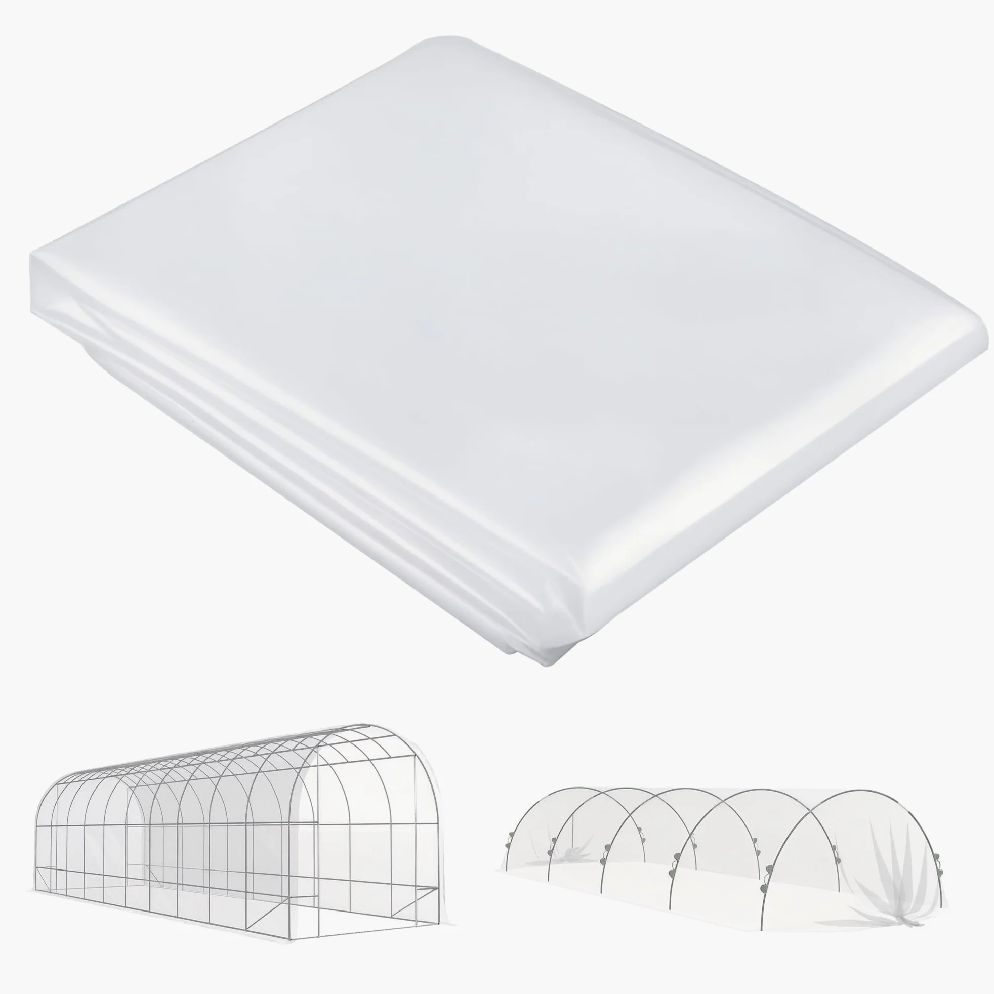Outsunny lámina para invernadero 8x10 m lámina impermeable para jardín con protección UV, lámina de plástico extra gruesa resistente al desgarro, lona de cubierta para túnel de lámina para