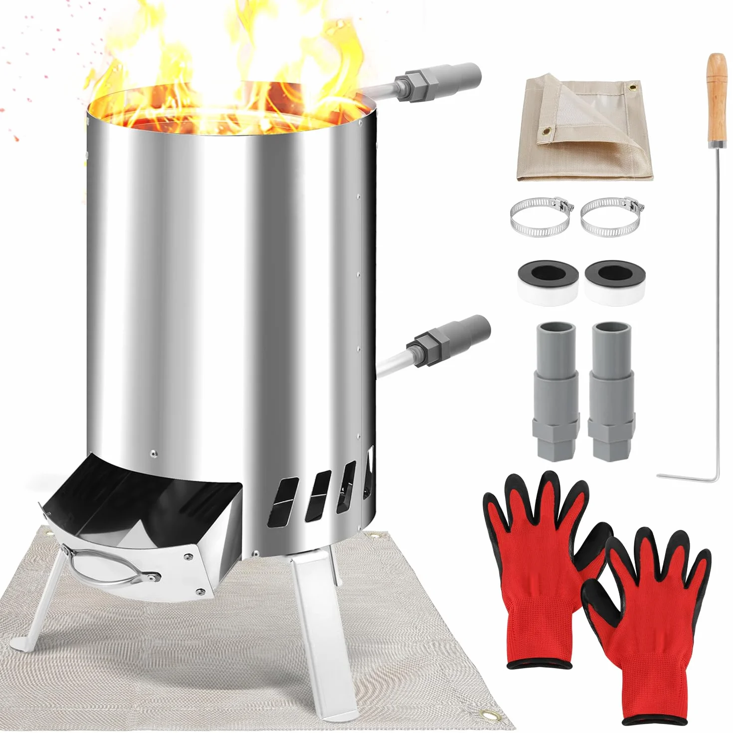Fiqops Calefacción para piscina de leña con fuego, calentador de piscina de acero inoxidable con barril de fuego, estufa de piscina con conexiones de 32 – 38 mm, calefacción de piscina exterior de