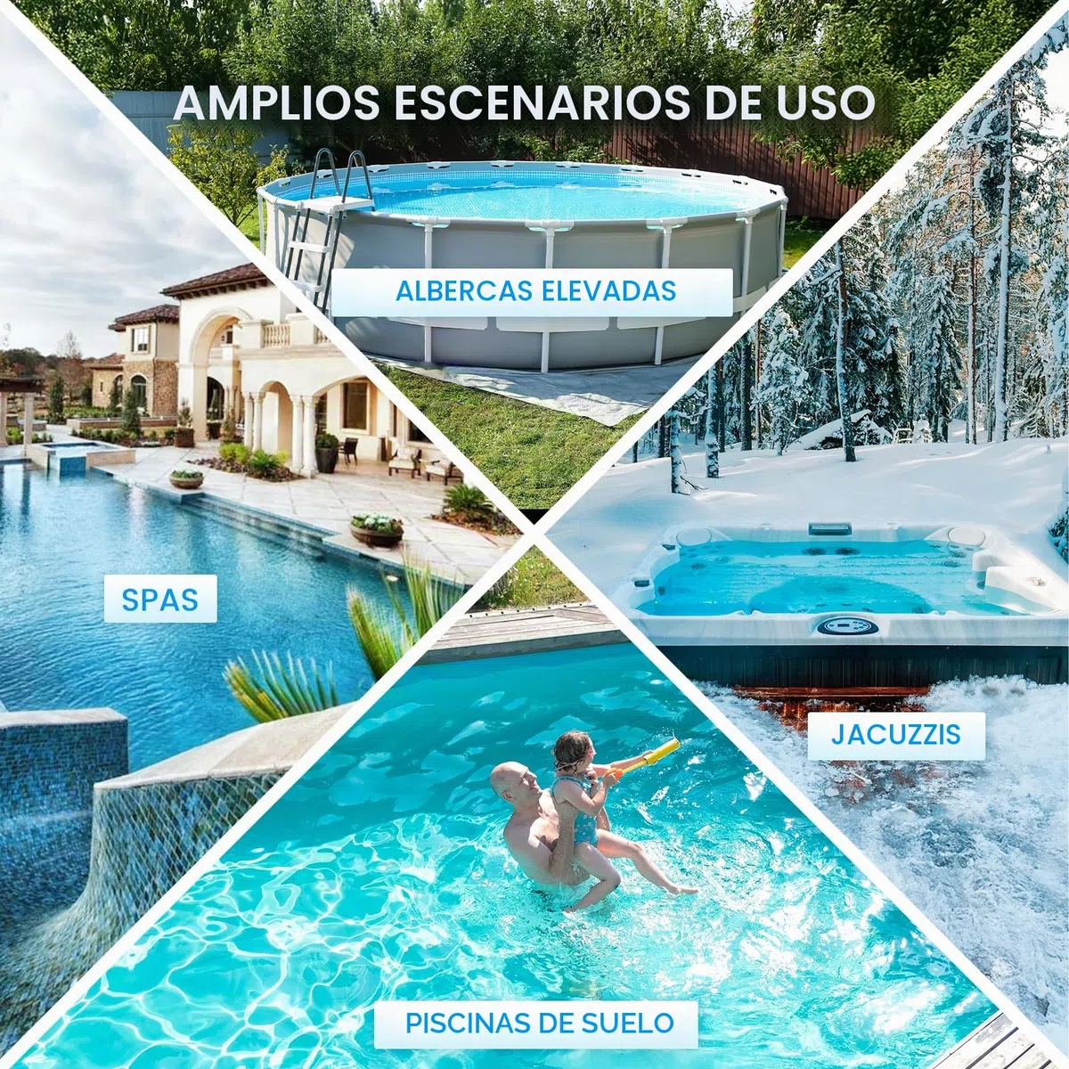 Enhulk Aspiradora de Piscinas a batería, Cabezal Mejorado de 34 cm, Tiempo de Funcionamiento de hasta 60 Minutos, Limpiador de Piscinas con 3 filtros y pértiga telescópica, succión de hasta 4200 l/h